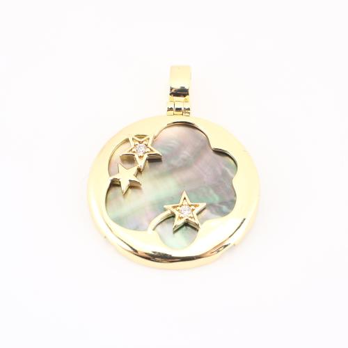 Подвески из ракушек, Латунь, с Ракушка, плакирован золотом, DIY & инкрустированное микро кубического циркония & отверстие, 38x28x6mm, продается PC