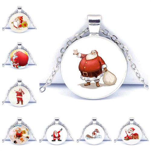 цинковый сплав Ожерелье, с Стеклянный, с 5cm наполнитель цепи, Плоская круглая форма, Другое покрытие, ювелирные изделия драгоценный камень раз & Мужская & Рождественские украшения & различные модели для выбора, длина:Приблизительно 45 см, продается PC