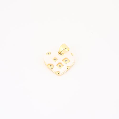 Цирконий Micro Pave латунь подвеска, Латунь, Сердце, плакирован золотом, DIY & инкрустированное микро кубического циркония & эмаль, 20x15x3mm, продается PC