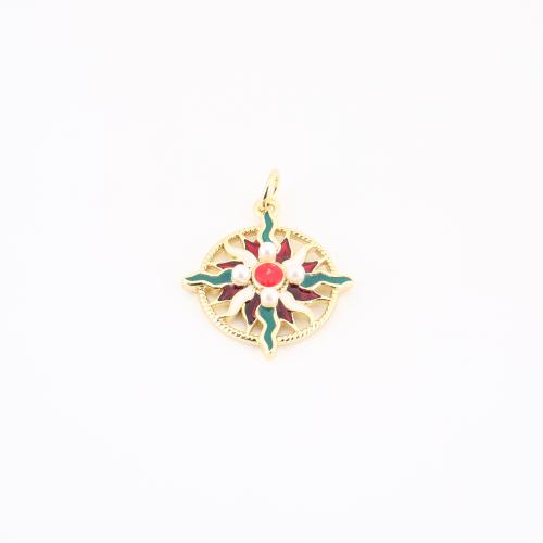 Brass Jewelry Pendants, with Plastic Pearl, gold color plated, DIY & enamel & hollow, 23x18x4mm, Sold By PC
