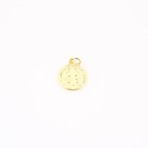 Латунные ювелирные кулоны, Латунь, Плоская круглая форма, плакирован золотом, DIY, 16x12x1mm, продается PC