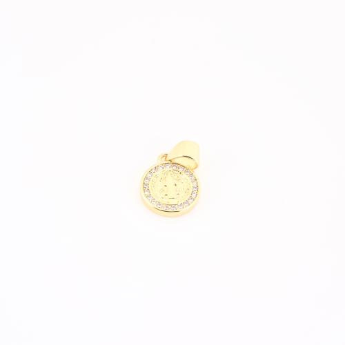 Cubic Zirconia Micro Pave Brass Pendant, Flat Round, gold color plated, DIY & micro pave cubic zirconia, 17x10x2mm, Sold By PC