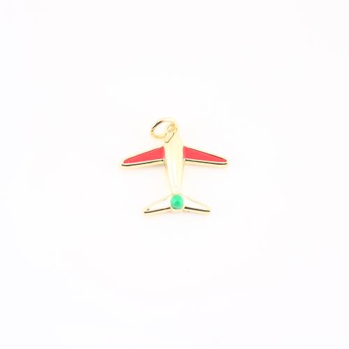 Brass Jewelry Pendants, Airplane, gold color plated, DIY & enamel, 20x18x3mm, Sold By PC