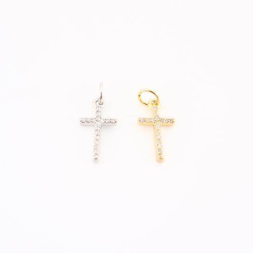 Cubic Zirconia Micro Pave Brass Pendant, Cross, plated, DIY & micro pave cubic zirconia, more colors for choice, 19x8x2mm, Sold By PC