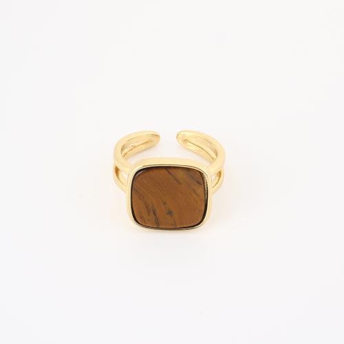 Brass Cuff Finger Ring, with Gemstone, Geometrical Pattern, gold color plated, Unisex & hollow, Sold By PC