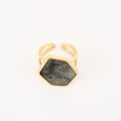 Brass Cuff Finger Ring, with Gemstone, Geometrical Pattern, gold color plated, Unisex & hollow, Sold By PC