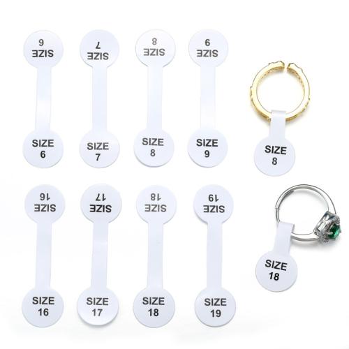 PVC Plastic Ring Size Tag, with Adhesive Sticker, Round, printing, DIY & different designs for choice, white, 14x50mm, 1000PCs/Bag, Sold By Bag