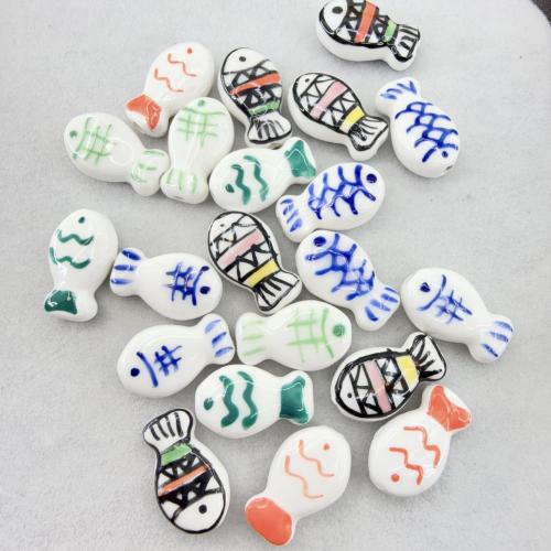 Porcelain Jewelry Beads, Fish, DIY & enamel, more colors for choice, 19x11.50x7mm, Hole:Approx 2mm, 100PCs/Bag, Sold By Bag