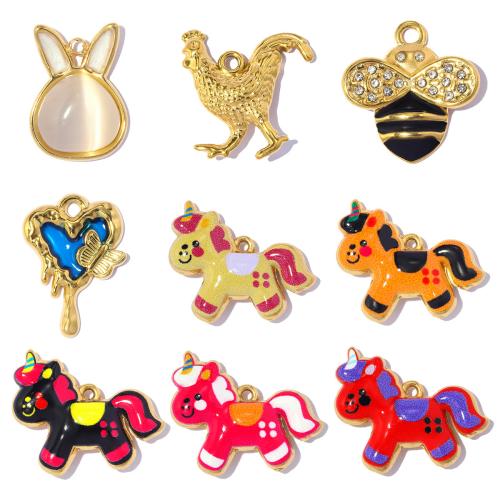 Stainless Steel Animal Pendants, 304 Stainless Steel, with Cats Eye, gold color plated, DIY & different styles for choice & enamel & with rhinestone, 3PCs/Bag, Sold By Bag