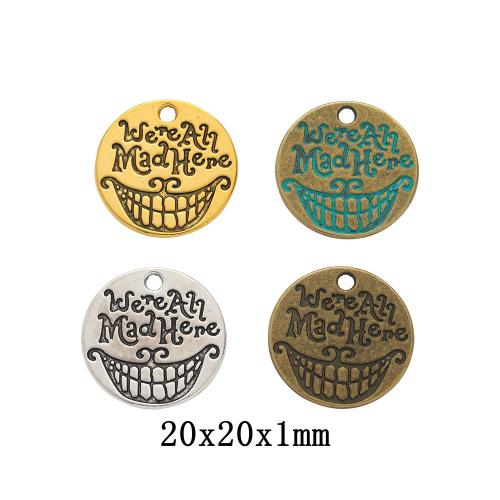 Tibetan Style Pendants, Flat Round, plated, DIY & with letter pattern, more colors for choice, 20x20x1mm, 100PCs/Bag, Sold By Bag