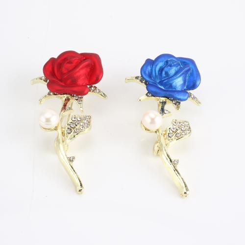 Tibetan Style Brooch, with Freshwater Pearl, Flower, gold color plated, for woman & enamel & with rhinestone, more colors for choice, 55x29x19mm, Sold By PC
