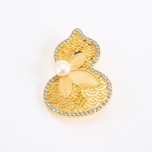 Tibetan Style Brooch, with Freshwater Pearl, Calabash, gold color plated, for woman & enamel & with rhinestone, 45x30x13mm, Sold By PC