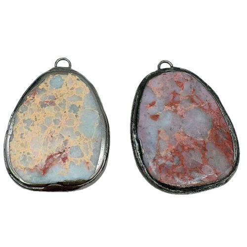 Natural Imperial Jasper Pendants, Impression Jasper, irregular, plated, DIY, more colors for choice, 40x50x5mm, Sold By PC