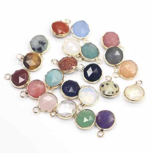Gemstone Pendants Jewelry, Flat Round, gold color plated, DIY & different materials for choice & faceted, 15x11x5mm, Sold By PC