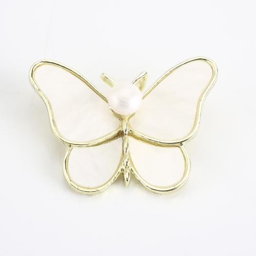 Tibetan Style Brooch, with Freshwater Pearl, Butterfly, gold color plated, for woman & enamel, 30x42x14mm, Sold By PC