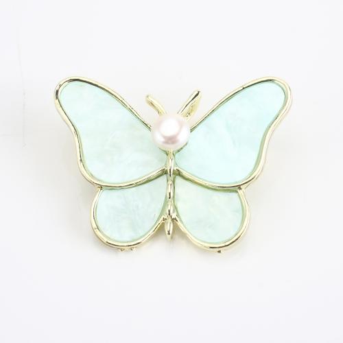 Tibetan Style Brooch, with Freshwater Pearl, Butterfly, gold color plated, fashion jewelry & for woman, 30x42x14mm, Sold By PC