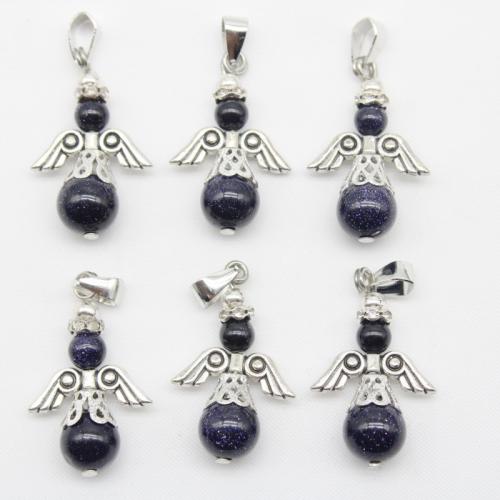 Gemstone Pendants Jewelry, with Tibetan Style, Angel, DIY & different materials for choice, 50x20mm, Sold By PC