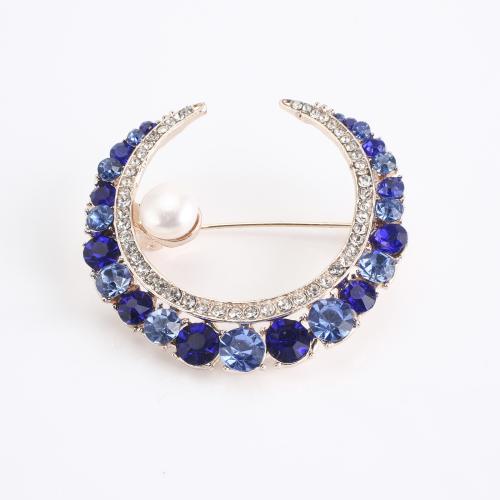 Tibetan Style Brooch, with Freshwater Pearl, rose gold color plated, for woman & with rhinestone, 42x46x12mm, Sold By PC