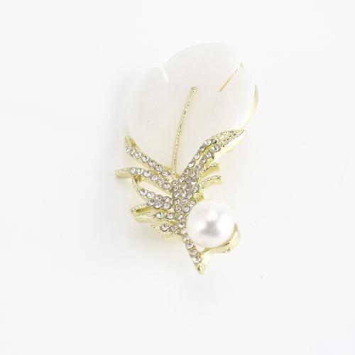 Tibetan Style Brooch, with Shell & Freshwater Pearl, Flower, gold color plated, for woman & with rhinestone, 51x26x14mm, Sold By PC