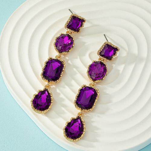 Tibetan Style Drop Earring, Geometrical Pattern, plated, for woman & with rhinestone, more colors for choice, 13x70mm, Sold By Pair