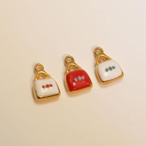 Stainless Steel Pendants, 304 Stainless Steel, Handbag, gold color plated, DIY & enamel, more colors for choice, 11.60x17.50mm, Sold By PC