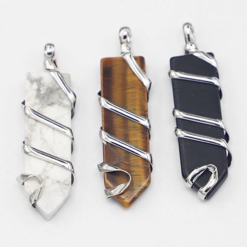 Gemstone Pendants Jewelry, with Tibetan Style, Geometrical Pattern, plated, DIY & different materials for choice, 61x18x4mm, Sold By PC