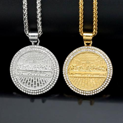 Edelstahl Schmuck Anhänger, 304 Edelstahl, flache Runde, plattiert, DIY & mit Strass, keine, 38mm, verkauft von PC