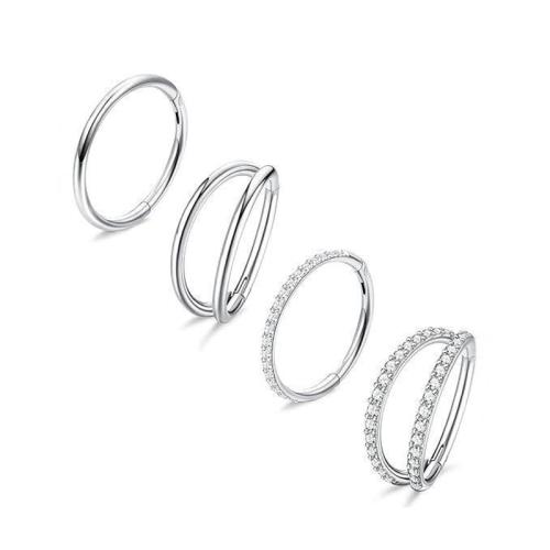 316 Stainless Steel Nose Piercing Jewelry, 4 pieces & Unisex & different size for choice & micro pave cubic zirconia, Sold By Set