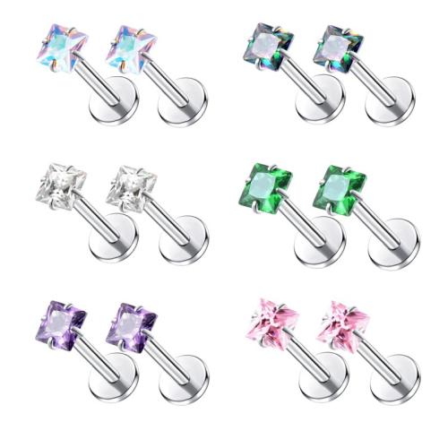 Titanium Steel Piercing Earring, Square, Unisex & different size for choice & micro pave cubic zirconia, more colors for choice, Sold By PC