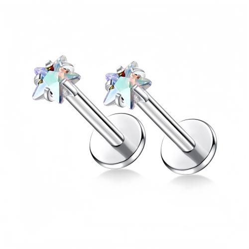 304 Stainless Steel Lip Piercing Stud, Star, plated, Unisex & different size for choice & micro pave cubic zirconia, more colors for choice, Sold By PC