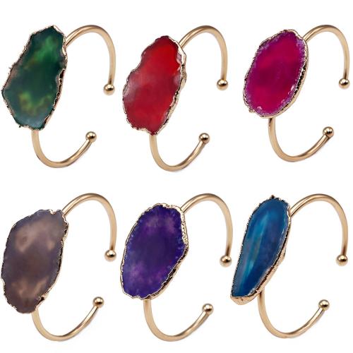 Agate Cuff Bangle, with Brass & Iron, irregular, fashion jewelry & Unisex, agate size 25-35mm, Inner Diameter:Approx 55mm, Sold By PC