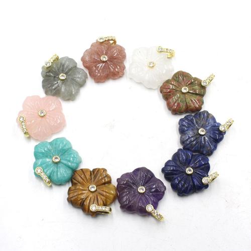 Gemstone Pendants Jewelry, Plum Blossom, polished, DIY & different materials for choice & with rhinestone, 6x26x32mm, Sold By PC