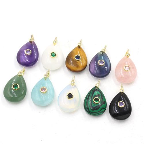 Gemstone Pendants Jewelry, Teardrop, polished, DIY & different materials for choice & with rhinestone, 10x18x30mm, Sold By PC