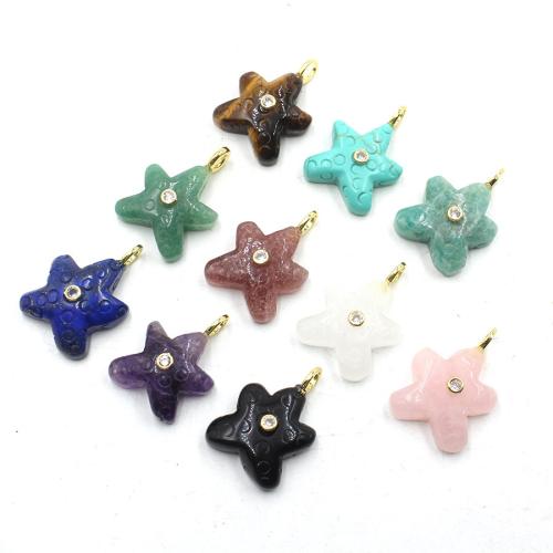 Gemstone Pendants Jewelry, Starfish, polished, DIY & different materials for choice & with rhinestone, 10x22x32mm, Sold By PC