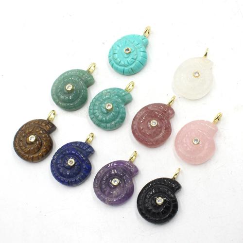 Gemstone Pendants Jewelry, Conch, polished, DIY & different materials for choice & with rhinestone, 34x22x10mm, Sold By PC