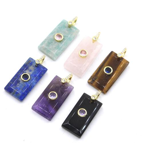 Gemstone Pendants Jewelry, Rectangle, polished, DIY & different materials for choice & faceted & with rhinestone, 13x26mm, Sold By PC