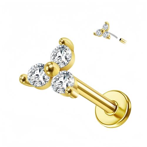 304 Stainless Steel Lip Piercing Stud, plated, Unisex & different size for choice & micro pave cubic zirconia, more colors for choice, Sold By PC
