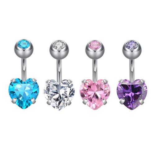 Titanium Alloy Belly Ring, Heart, Unisex & different size for choice & micro pave cubic zirconia, more colors for choice, Sold By PC
