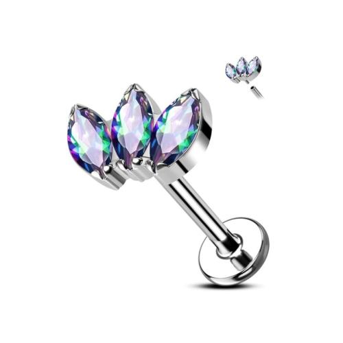 Titanium Alloy Piercing Earring, Three Leaf Clover, Unisex & micro pave cubic zirconia, more colors for choice, 1.20x6mm, Sold By PC
