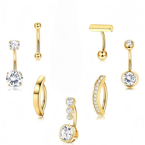 304 Stainless Steel Belly Ring, plated, Unisex & different styles for choice & micro pave cubic zirconia, 1.60x10mm, Sold By PC