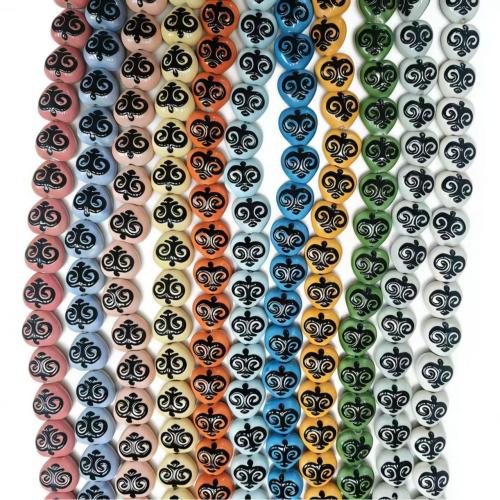 Porcelain Jewelry Beads, Heart, folk style & DIY & enamel, more colors for choice, 15x16mm, 25PCs/Bag, Sold By Bag