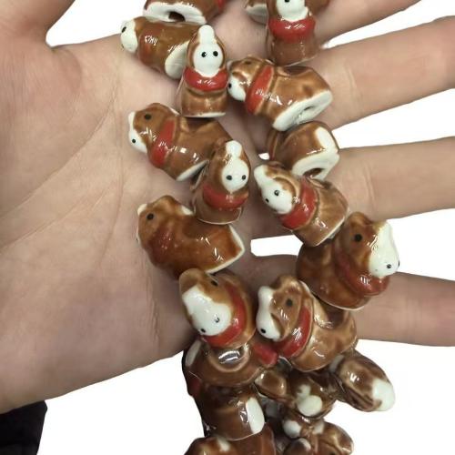 Porcelain Jewelry Beads, Horse, hand drawing, DIY, 17x18mm, 25PCs/Bag, Sold By Bag