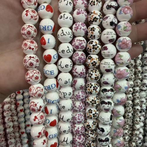 Porcelain Jewelry Beads, Round, printing, DIY, more colors for choice, 12mm, Sold Per Approx 38 cm Strand