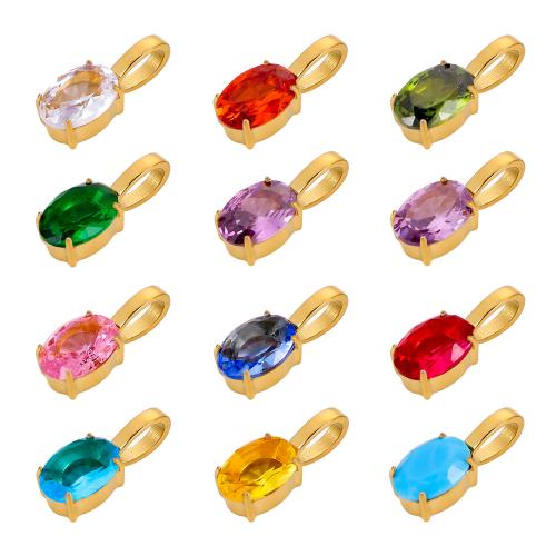 Bijoux pendentifs en acier inoxydable , Acier inoxydable 304, ovale, Placage de couleur d'or, DIY & pavé de micro zircon, plus de couleurs à choisir, 5x13mm, Vendu par PC