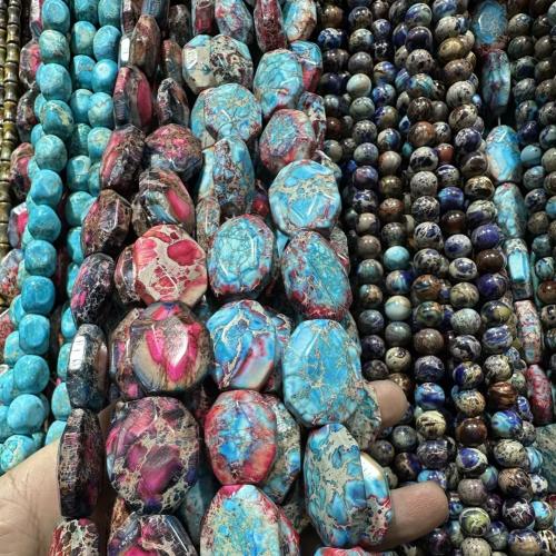 Impression Jasper Beads, Ellipse, DIY, more colors for choice, 18x22x10-20x28x10mm, Sold Per 38 cm Strand