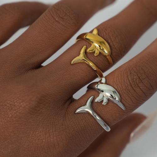 304 Stainless Steel Cuff Finger Ring, Dolphin, Vacuum Ion Plating, fashion jewelry & for woman, more colors for choice, Sold By PC