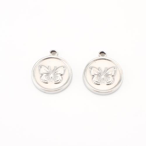 Acier inoxydable animaux Pendentifs, Acier inoxydable 304, Plat rond, DIY & avec motif de papillon, couleur originale, 18x16x2mm, 20PC/lot, Vendu par lot