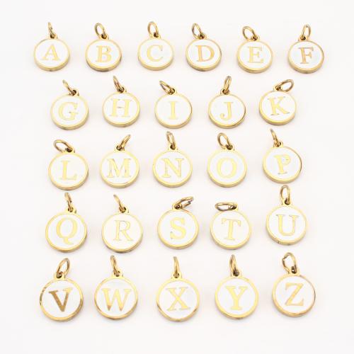 Edelstahl Brief Anhänger, 304 Edelstahl, flache Runde, goldfarben plattiert, DIY & verschiedene Muster für Wahl & Emaille, 18x12x2mm, 20PCs/Menge, verkauft von Menge