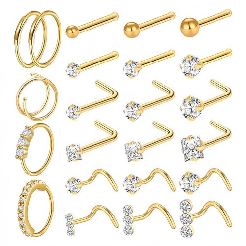 304 Stainless Steel Nose Piercing Jewelry, with Brass, plated, Unisex & micro pave cubic zirconia, more colors for choice, Sold By Set