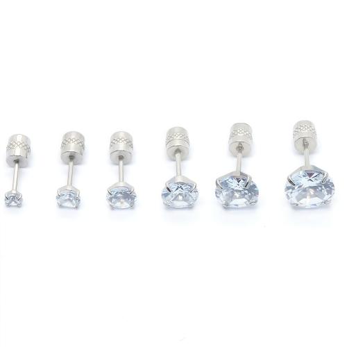 304 Stainless Steel Piercing Earring, Unisex & different size for choice & with rhinestone, original color, Sold By PC